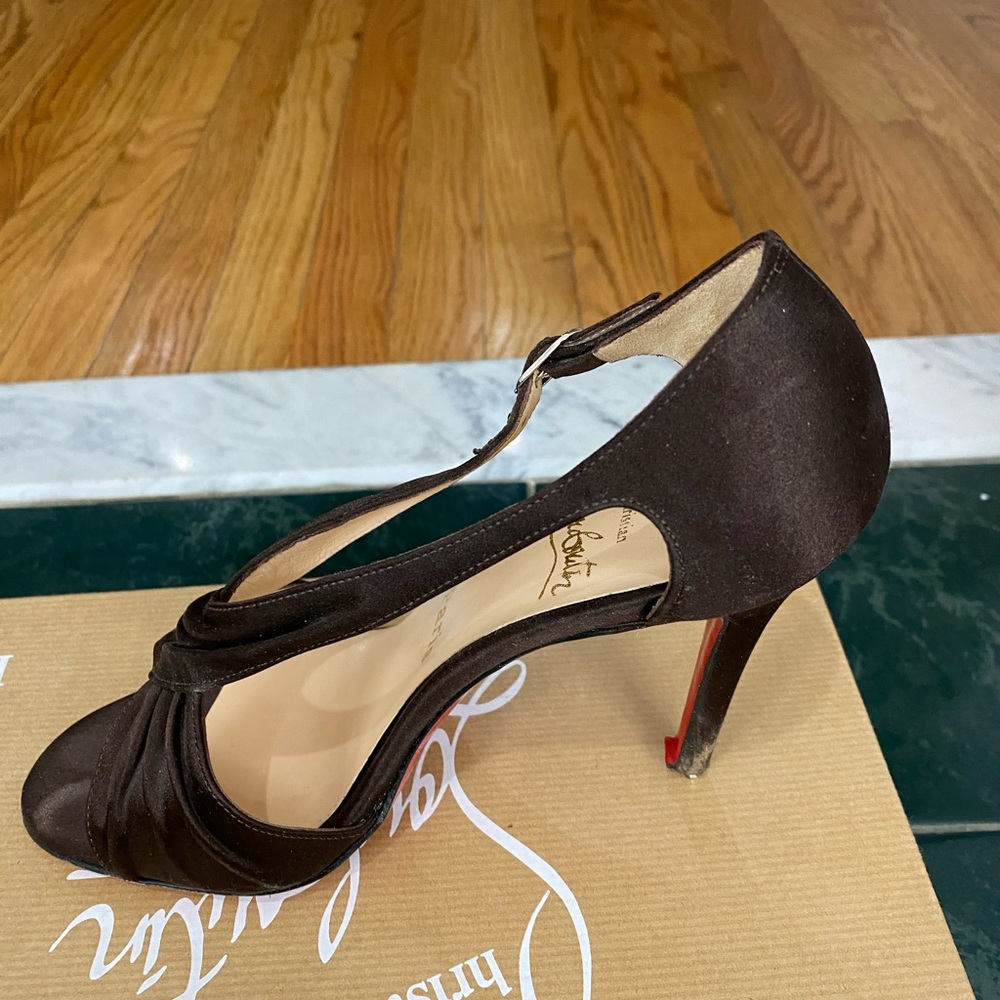 Brown satin Christian Louboutin heels